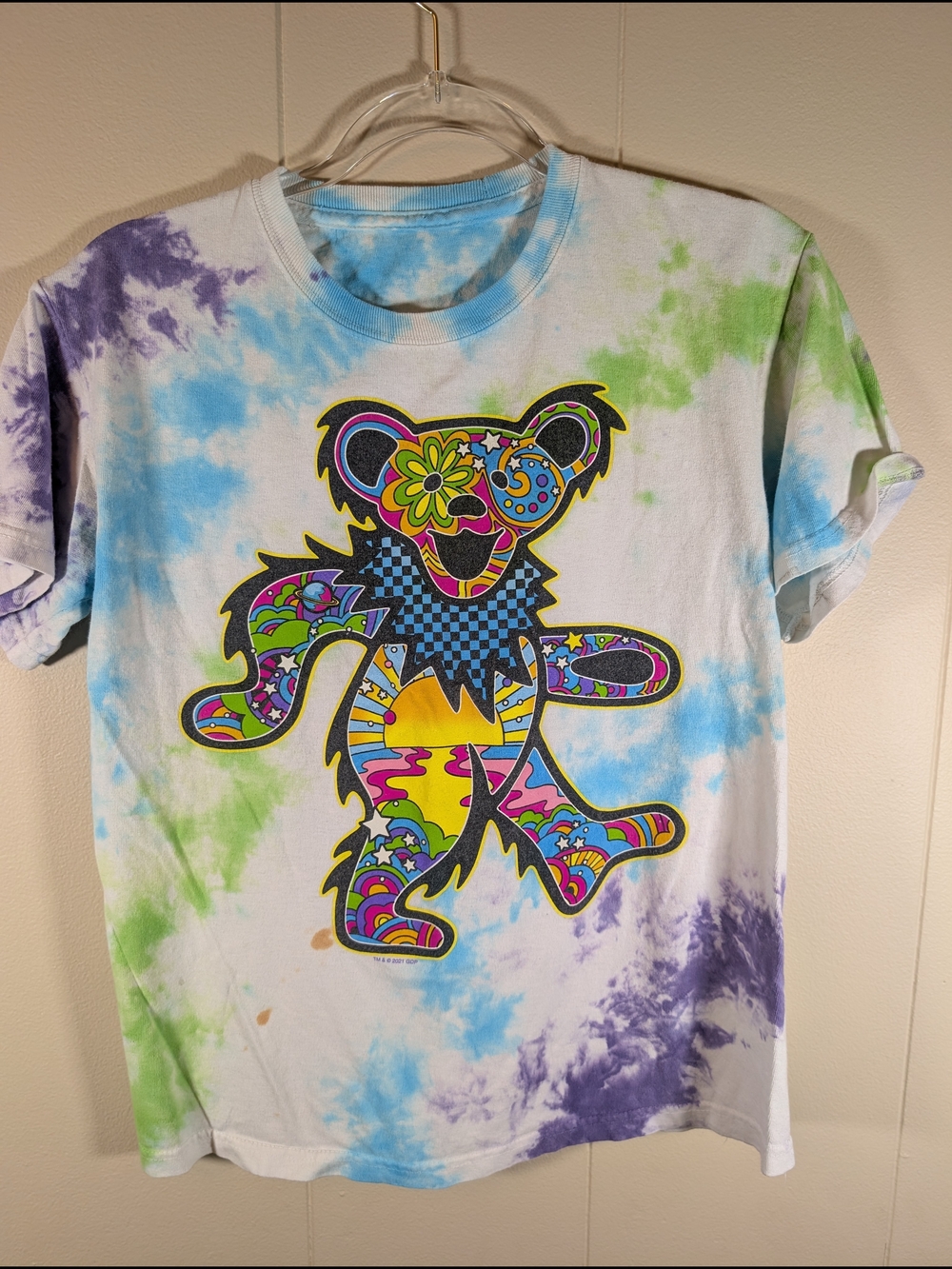 Grateful Dead Tie Dye Dancing Bear Graphic Tee Shirt Psychedelic Festival Y2K